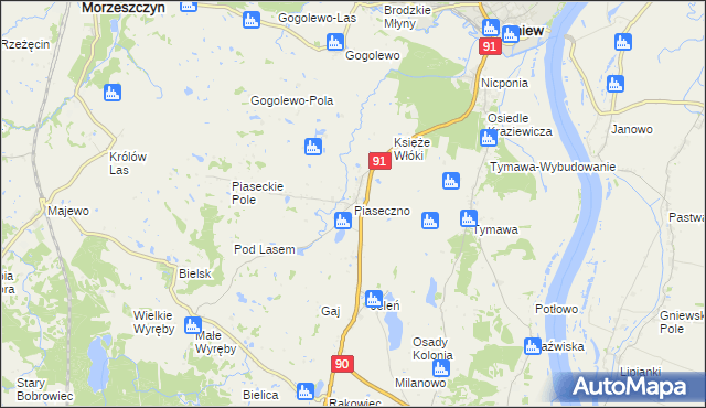 mapa Piaseczno gmina Gniew, Piaseczno gmina Gniew na mapie Targeo