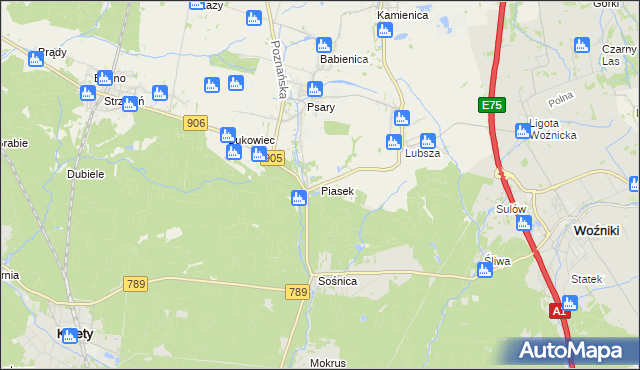 mapa Piasek gmina Woźniki, Piasek gmina Woźniki na mapie Targeo