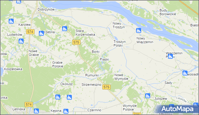mapa Piaski gmina Gąbin, Piaski gmina Gąbin na mapie Targeo