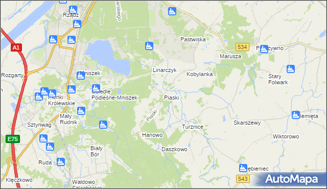 mapa Piaski gmina Grudziądz, Piaski gmina Grudziądz na mapie Targeo