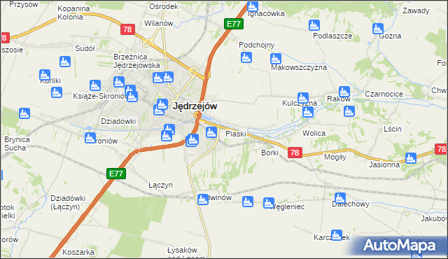 mapa Piaski gmina Jędrzejów, Piaski gmina Jędrzejów na mapie Targeo