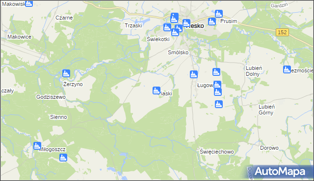 mapa Piaski gmina Resko, Piaski gmina Resko na mapie Targeo