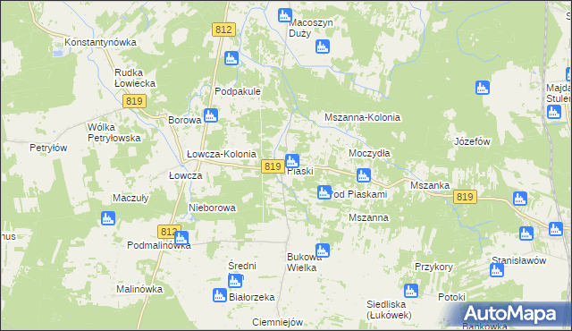 mapa Piaski gmina Wola Uhruska, Piaski gmina Wola Uhruska na mapie Targeo