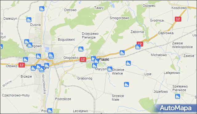 mapa Piaski powiat gostyński, Piaski powiat gostyński na mapie Targeo