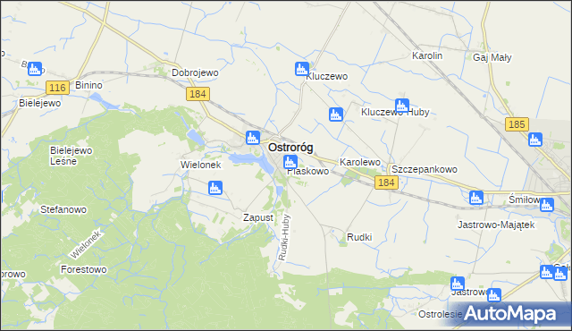 mapa Piaskowo gmina Ostroróg, Piaskowo gmina Ostroróg na mapie Targeo