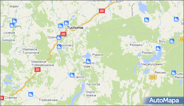 mapa Piaszno gmina Tuchomie, Piaszno gmina Tuchomie na mapie Targeo