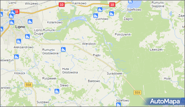 mapa Piątki gmina Lipno, Piątki gmina Lipno na mapie Targeo