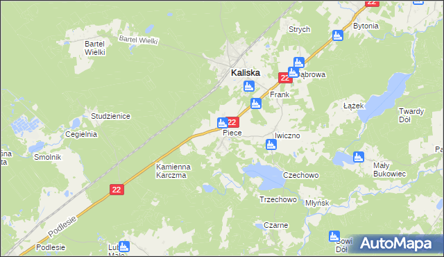 mapa Piece gmina Kaliska, Piece gmina Kaliska na mapie Targeo