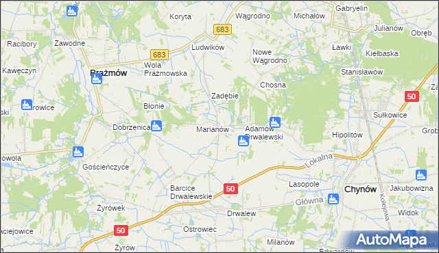 mapa Pieczyska gmina Chynów, Pieczyska gmina Chynów na mapie Targeo