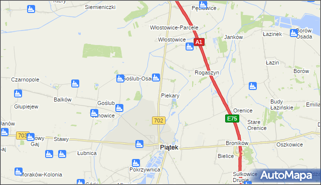 mapa Piekary gmina Piątek, Piekary gmina Piątek na mapie Targeo