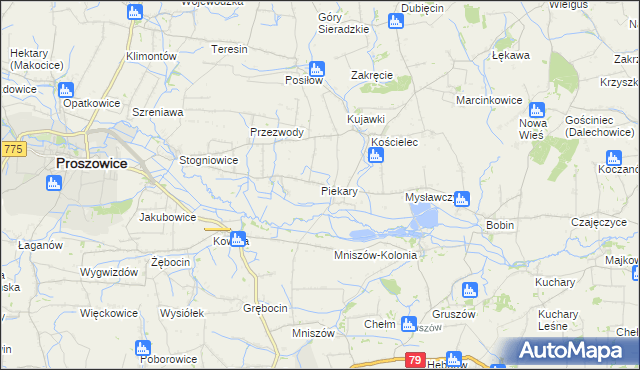 mapa Piekary gmina Proszowice, Piekary gmina Proszowice na mapie Targeo