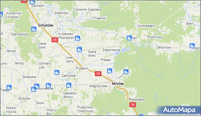 mapa Pielaki gmina Mniów, Pielaki gmina Mniów na mapie Targeo