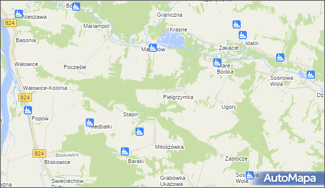 mapa Pielgrzymka gmina Józefów nad Wisłą, Pielgrzymka gmina Józefów nad Wisłą na mapie Targeo