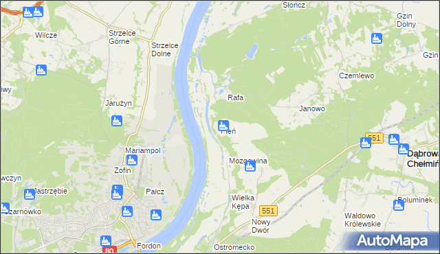 mapa Pień gmina Dąbrowa Chełmińska, Pień gmina Dąbrowa Chełmińska na mapie Targeo