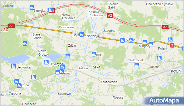 mapa Pieńki gmina Kotuń, Pieńki gmina Kotuń na mapie Targeo