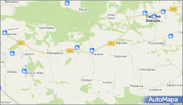mapa Pieranie gmina Dąbrowa Biskupia, Pieranie gmina Dąbrowa Biskupia na mapie Targeo