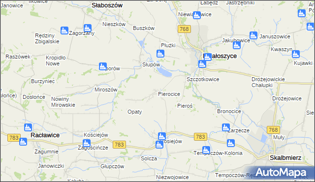 mapa Pierocice, Pierocice na mapie Targeo