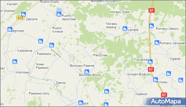 mapa Pierzchały gmina Czernice Borowe, Pierzchały gmina Czernice Borowe na mapie Targeo