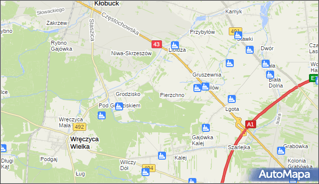 mapa Pierzchno gmina Wręczyca Wielka, Pierzchno gmina Wręczyca Wielka na mapie Targeo