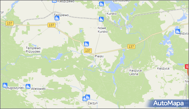 mapa Pieski gmina Międzyrzecz, Pieski gmina Międzyrzecz na mapie Targeo