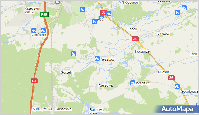 mapa Pieszków gmina Lubin, Pieszków gmina Lubin na mapie Targeo