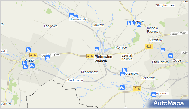 mapa Pietrowice Wielkie, Pietrowice Wielkie na mapie Targeo