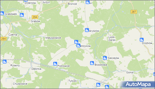 mapa Pietrzyków gmina Lipinki Łużyckie, Pietrzyków gmina Lipinki Łużyckie na mapie Targeo