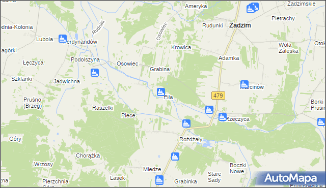 mapa Piła gmina Zadzim, Piła gmina Zadzim na mapie Targeo