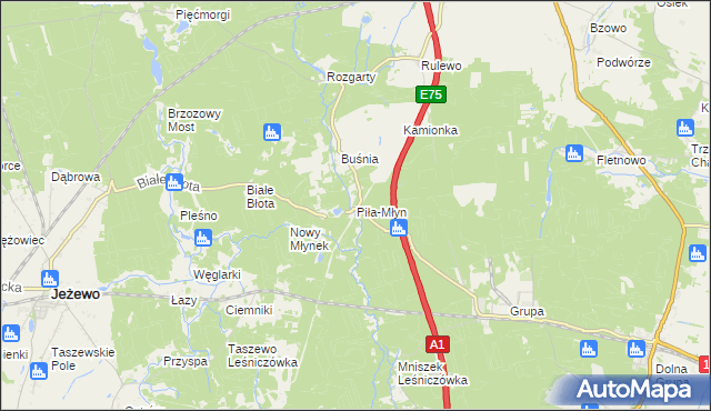 mapa Piła-Młyn gmina Jeżewo, Piła-Młyn gmina Jeżewo na mapie Targeo