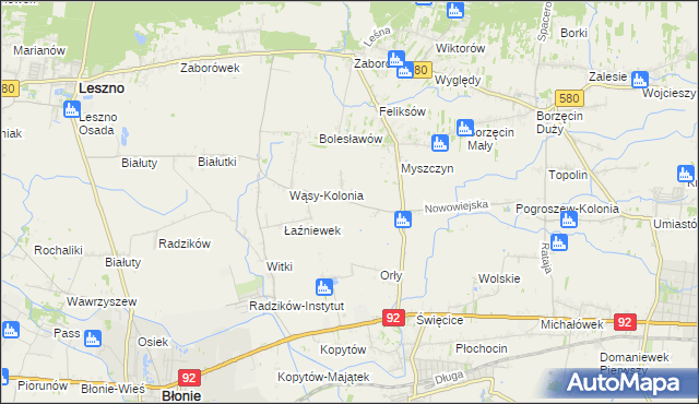 mapa Pilaszków gmina Ożarów Mazowiecki, Pilaszków gmina Ożarów Mazowiecki na mapie Targeo