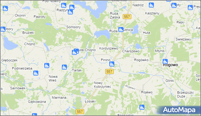 mapa Pinino gmina Rogowo, Pinino gmina Rogowo na mapie Targeo