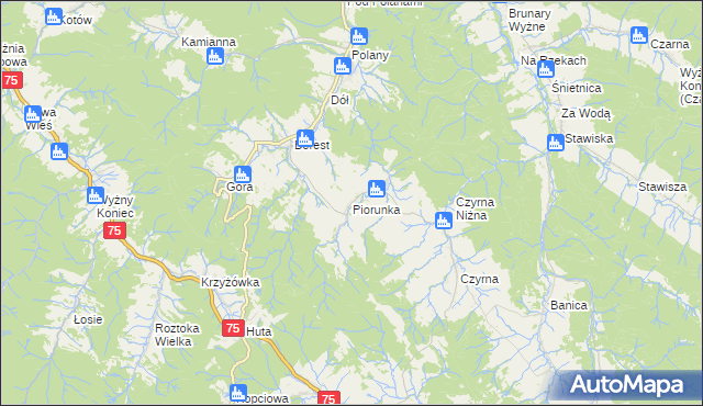 mapa Piorunka, Piorunka na mapie Targeo