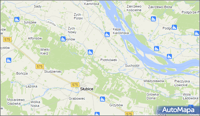 mapa Piotrkówek gmina Słubice, Piotrkówek gmina Słubice na mapie Targeo