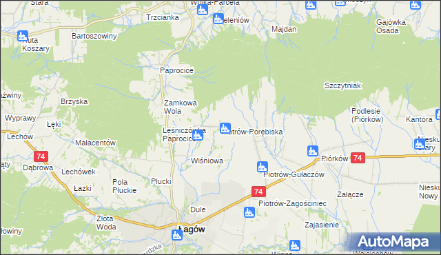 mapa Piotrów-Porębiska, Piotrów-Porębiska na mapie Targeo