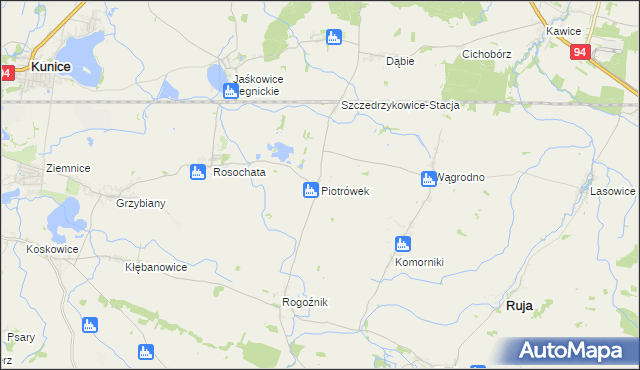 mapa Piotrówek gmina Kunice, Piotrówek gmina Kunice na mapie Targeo