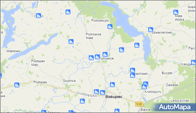 mapa Piotrowice gmina Biskupiec, Piotrowice gmina Biskupiec na mapie Targeo