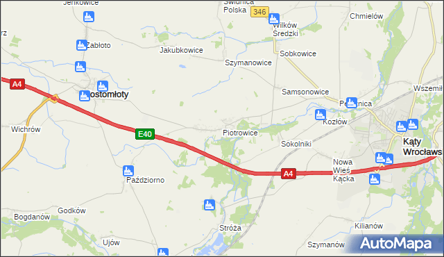 mapa Piotrowice gmina Kostomłoty, Piotrowice gmina Kostomłoty na mapie Targeo