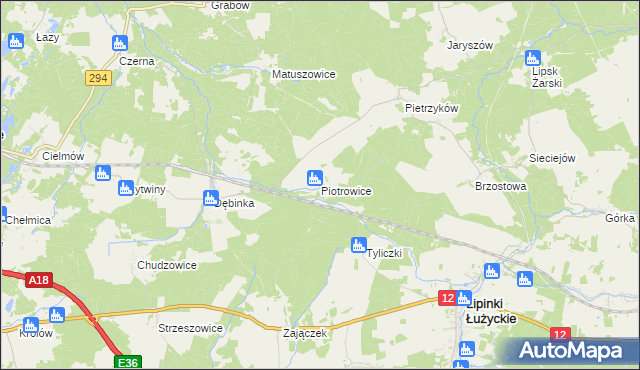 mapa Piotrowice gmina Lipinki Łużyckie, Piotrowice gmina Lipinki Łużyckie na mapie Targeo