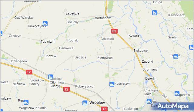 mapa Piotrowice gmina Warta, Piotrowice gmina Warta na mapie Targeo