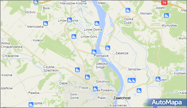 mapa Piotrowice gmina Zawichost, Piotrowice gmina Zawichost na mapie Targeo