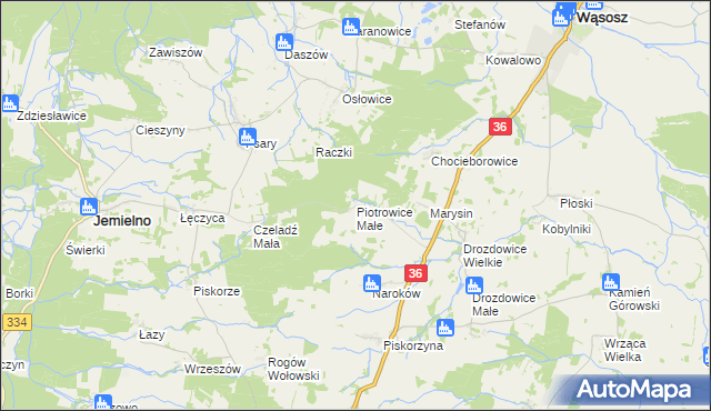 mapa Piotrowice Małe gmina Jemielno, Piotrowice Małe gmina Jemielno na mapie Targeo