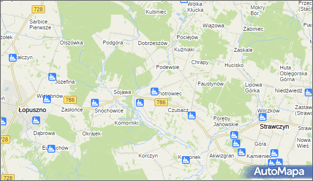 mapa Piotrowiec gmina Łopuszno, Piotrowiec gmina Łopuszno na mapie Targeo