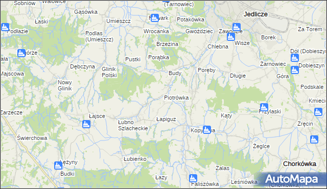 mapa Piotrówka gmina Jedlicze, Piotrówka gmina Jedlicze na mapie Targeo