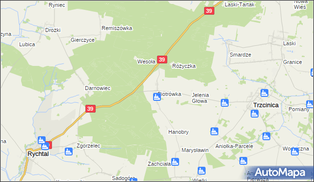 mapa Piotrówka gmina Trzcinica, Piotrówka gmina Trzcinica na mapie Targeo