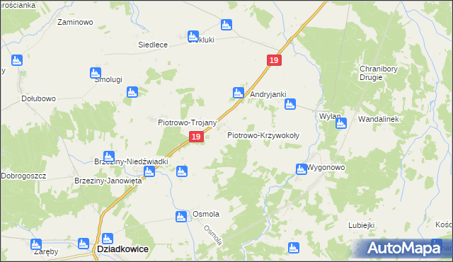 mapa Piotrowo-Krzywokoły, Piotrowo-Krzywokoły na mapie Targeo