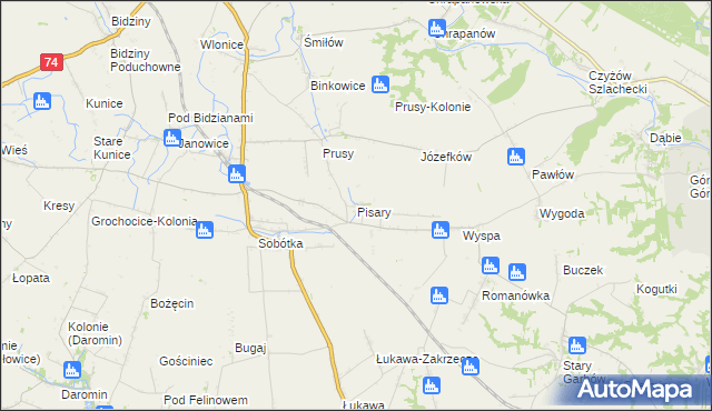 mapa Pisary gmina Ożarów, Pisary gmina Ożarów na mapie Targeo