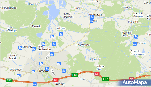 mapa Pisarzowice gmina Kobyla Góra, Pisarzowice gmina Kobyla Góra na mapie Targeo