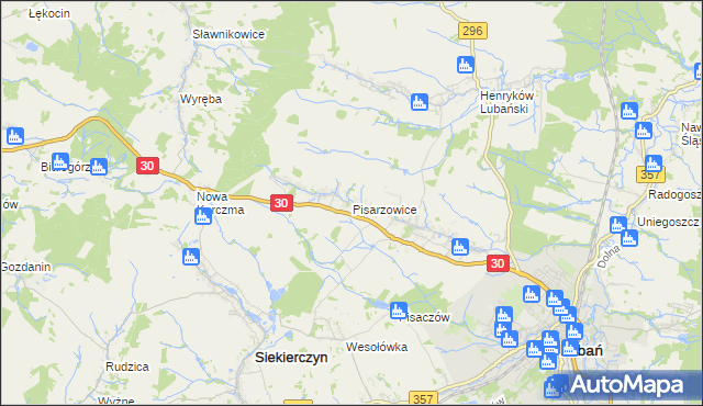 mapa Pisarzowice gmina Lubań, Pisarzowice gmina Lubań na mapie Targeo