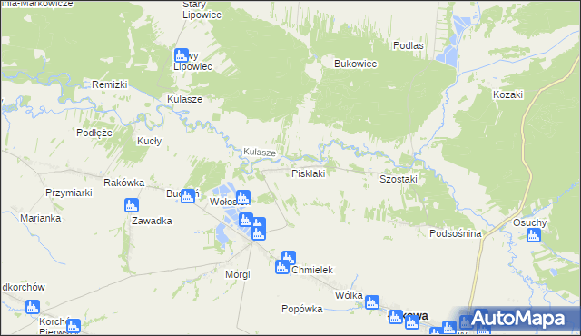 mapa Pisklaki, Pisklaki na mapie Targeo