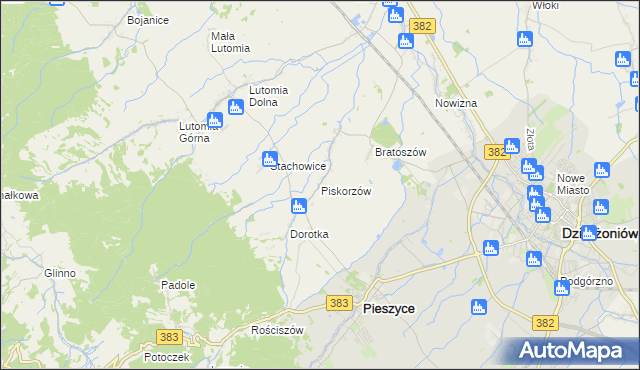 mapa Piskorzów gmina Pieszyce, Piskorzów gmina Pieszyce na mapie Targeo